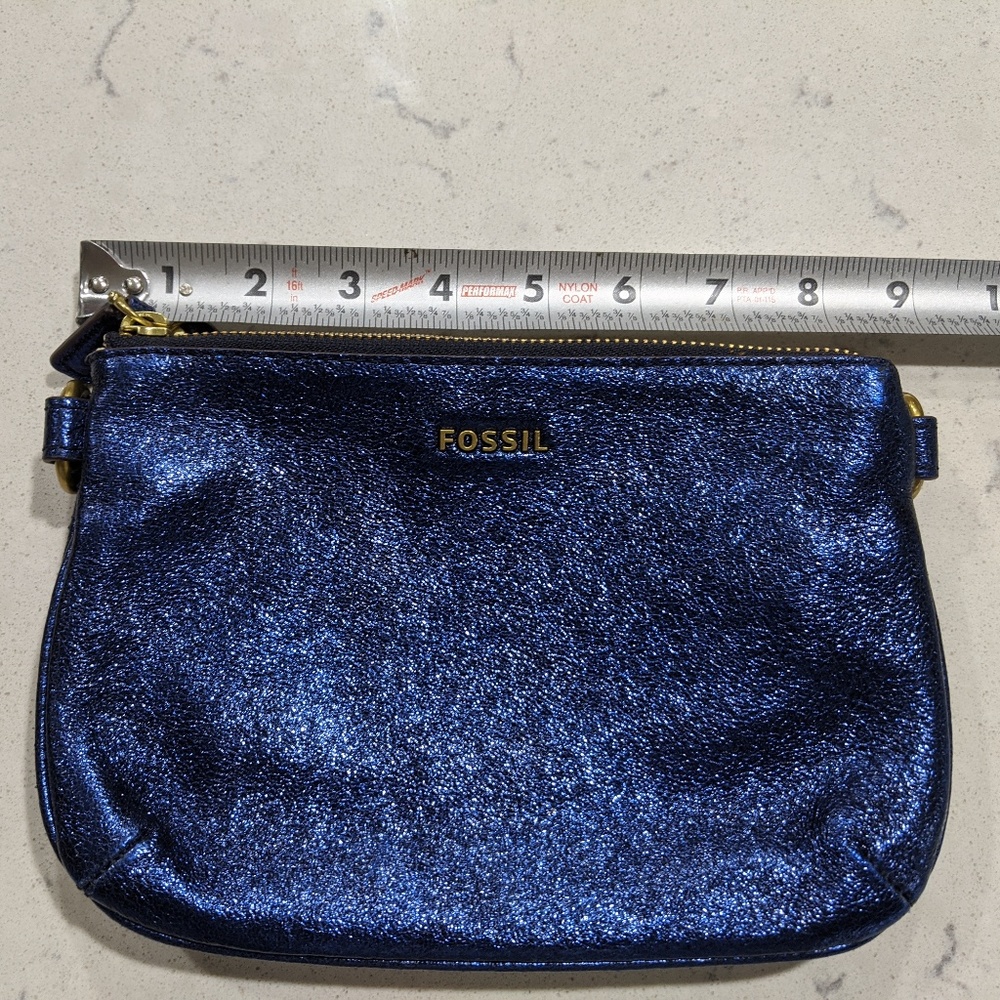 Fossil Metallic Blue Clutch